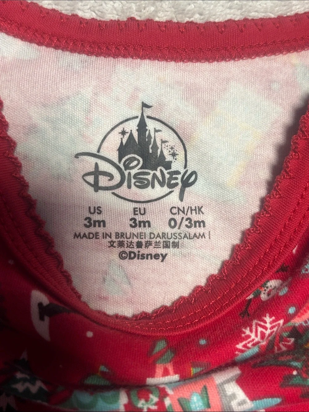Disney Red Holiday Village Print Long-Sleeve One-Piece Bodysuit